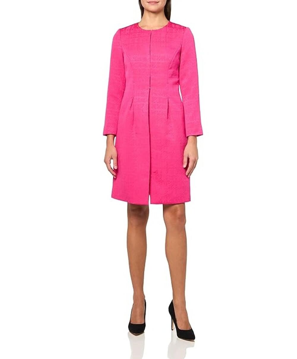 Le Suit Women Lipstick Pink Jacquard Jewel-Neck Knee Length Suit Topper Size 10